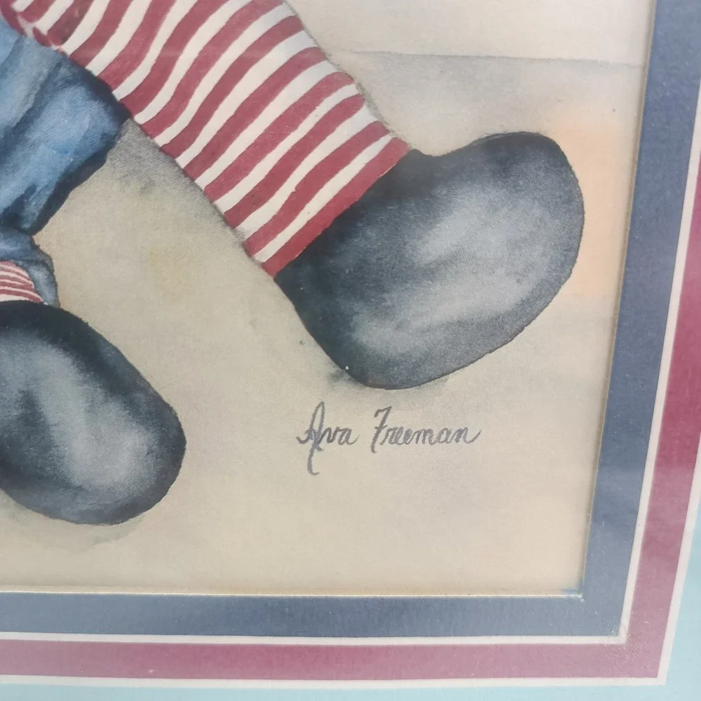 Raggedy Andy Doll Framed Art Print‎ Signed Ava Freeman Framed Navy Hat Red White